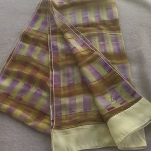 Echo silk scarf in multi colors, yellow satin trim